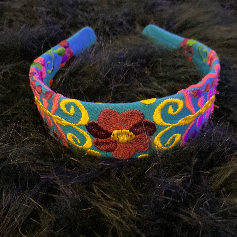 Embroidered handmade blue headband